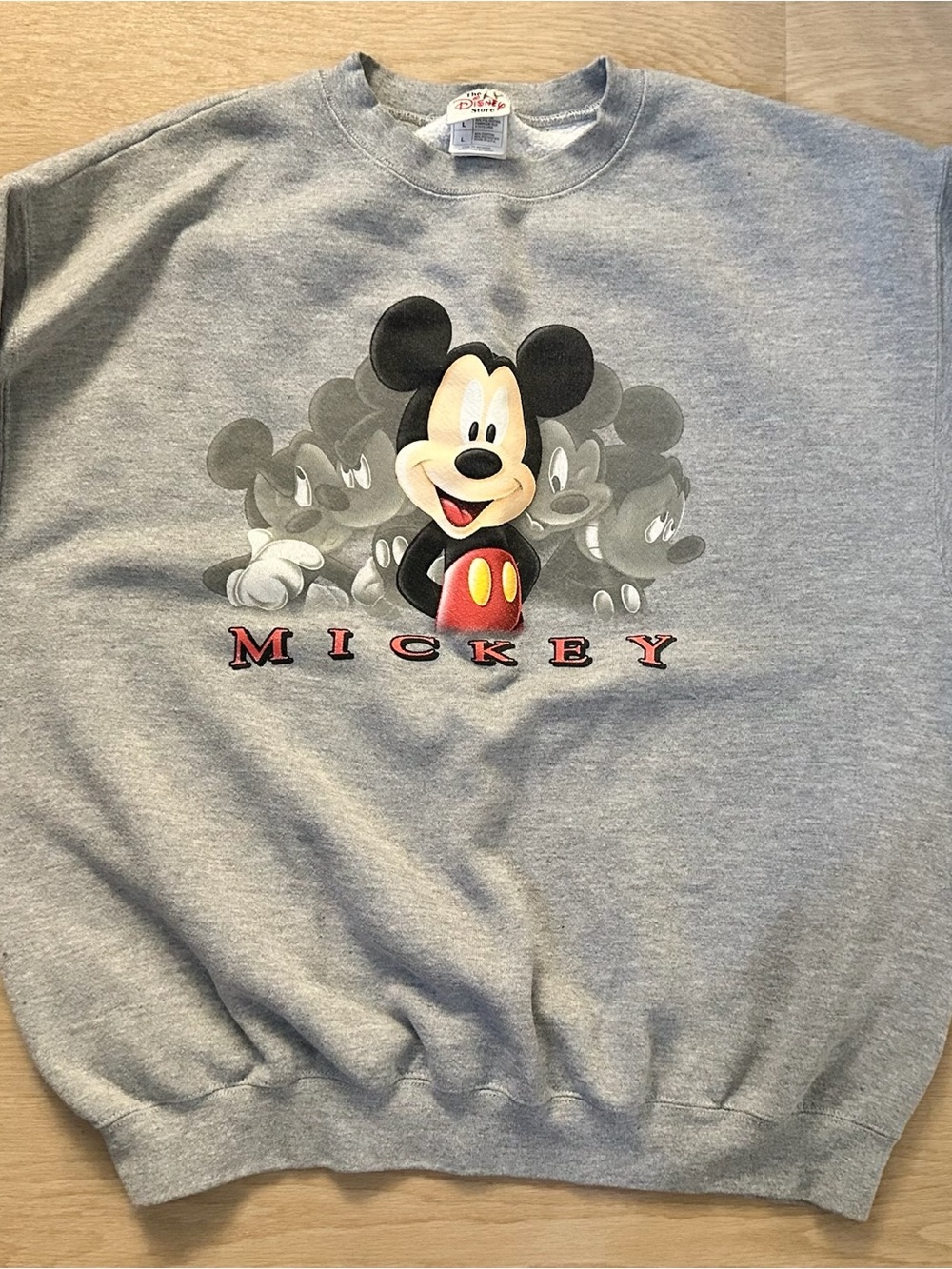 Disney Gray Mickey Mouse Crewneck Sweatshirt with Red Accents